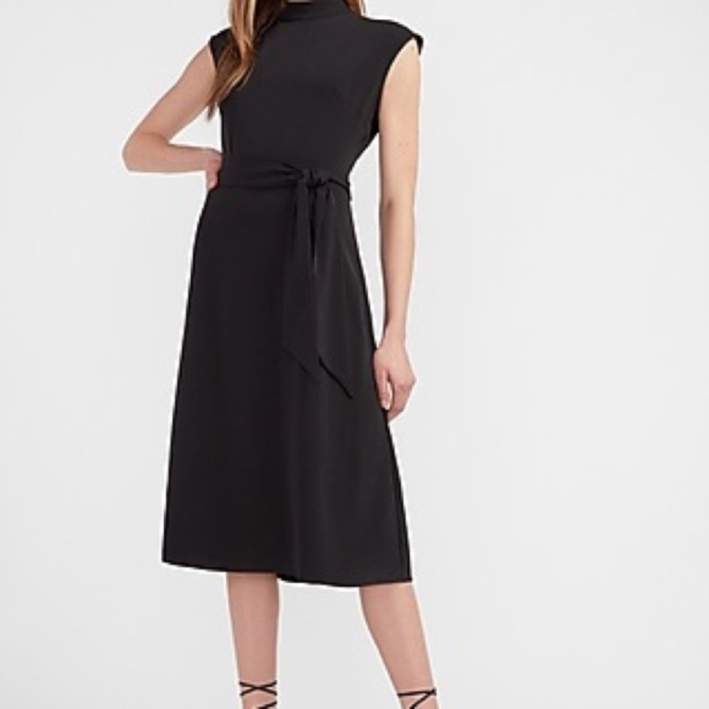 NWT Express Mock Neck Tie Waist Midi Dress